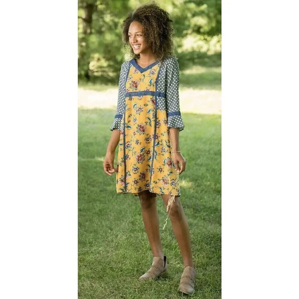 Matilda Jane Size 10 Flower Power Dress Choose your own path Gold Floral 26407D